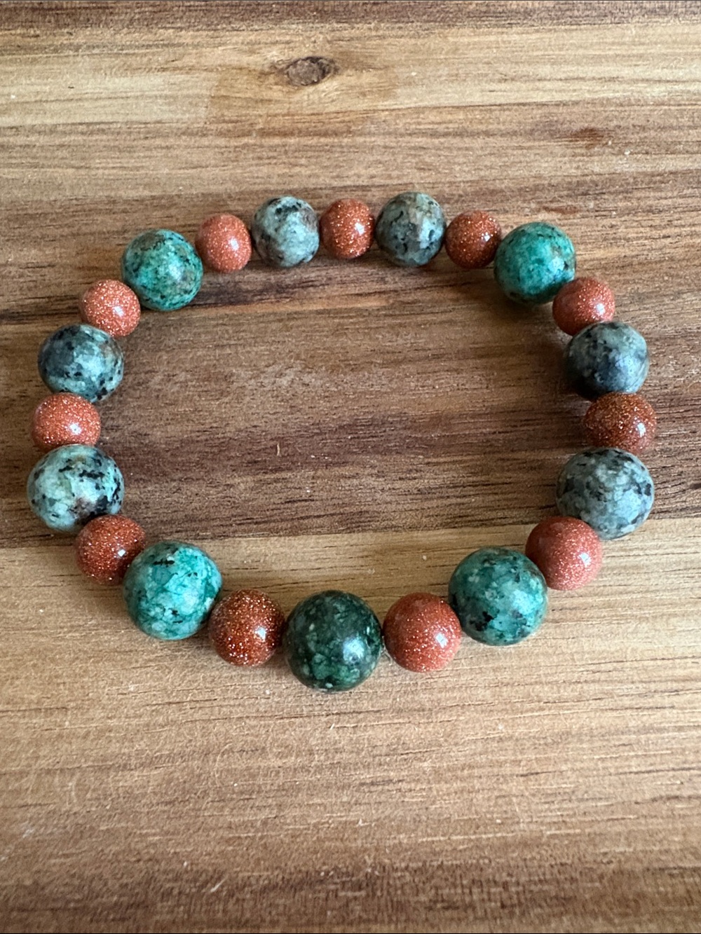 Handmade Beaded Bracelet w/ African Turquoise and Goldstone